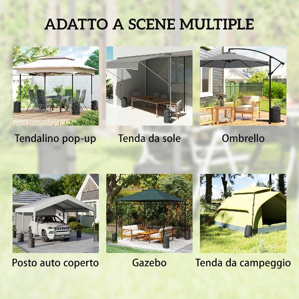 VivaGarden Set 4 Zavorre per Gazebo da Giardino con Maniglie e Cinghie a Strappo 20x32.5 cm colore Nero