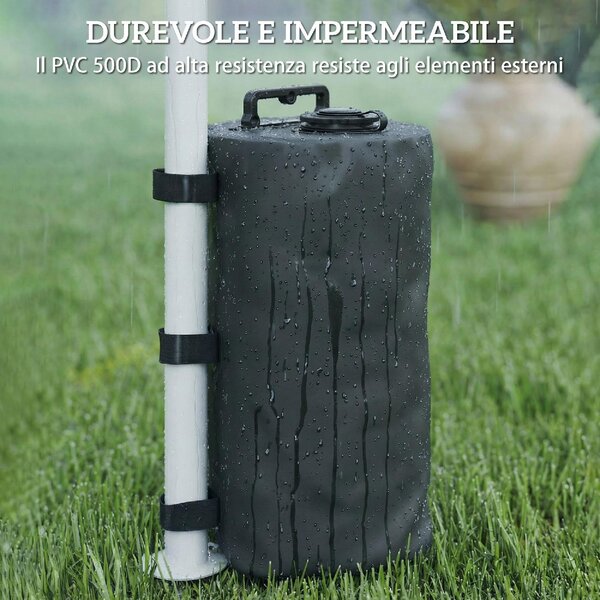 VivaGarden Set 4 Zavorre per Gazebo da Giardino con Maniglie e Cinghie a Strappo 20x32.5 cm colore Nero
