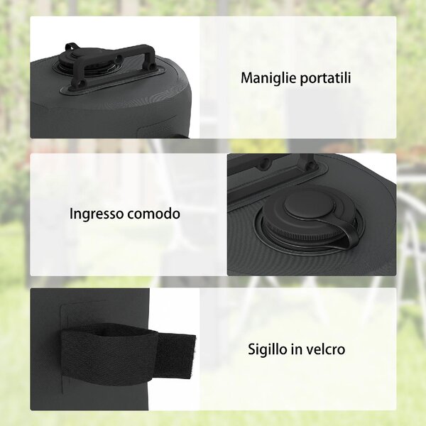 VivaGarden Set 4 Zavorre per Gazebo da Giardino con Maniglie e Cinghie a Strappo 20x32.5 cm colore Nero