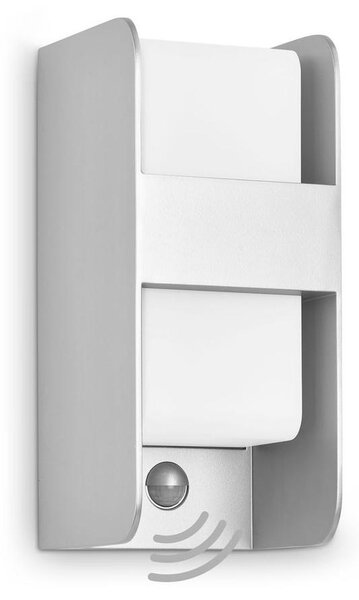 TELEFUNKEN- Lampada da esterno con rilevatore di movimento, lampada da parete IP44, sensore crepuscolare, E27, colore argento-bianco, 255x120x115 mm (LxWxH)
