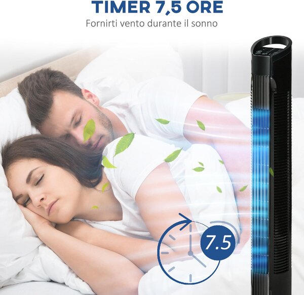 DecHome Ventilatore a Colonna Torre senza Pale Oscillante con Telecomando 3 Funzioni e 3 Velocit 20x20x78.5 cm colore Nero