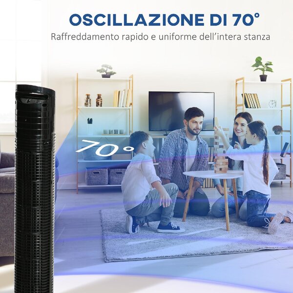 DecHome Ventilatore a Colonna Torre senza Pale Oscillante con Telecomando 3 Funzioni e 3 Velocit 20x20x78.5 cm colore Nero