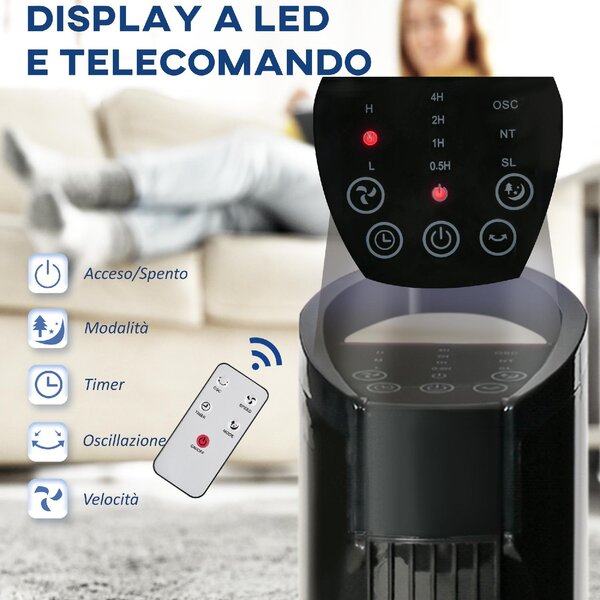 DecHome Ventilatore a Colonna Torre senza Pale Oscillante con Telecomando 3 Funzioni e 3 Velocit 20x20x78.5 cm colore Nero