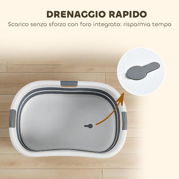 AllMyPets Vasca da Bagno per Cani di Piccola Taglia Pieghevole Portatile con Foro di Scarico 66x44x25 cm colore Grigio