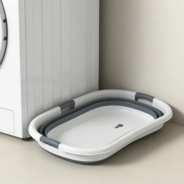 AllMyPets Vasca da Bagno per Cani di Piccola Taglia Pieghevole Portatile con Foro di Scarico 66x44x25 cm colore Grigio