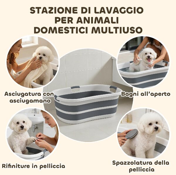 AllMyPets Vasca da Bagno per Cani di Piccola Taglia Pieghevole Portatile con Foro di Scarico 66x44x25 cm colore Grigio