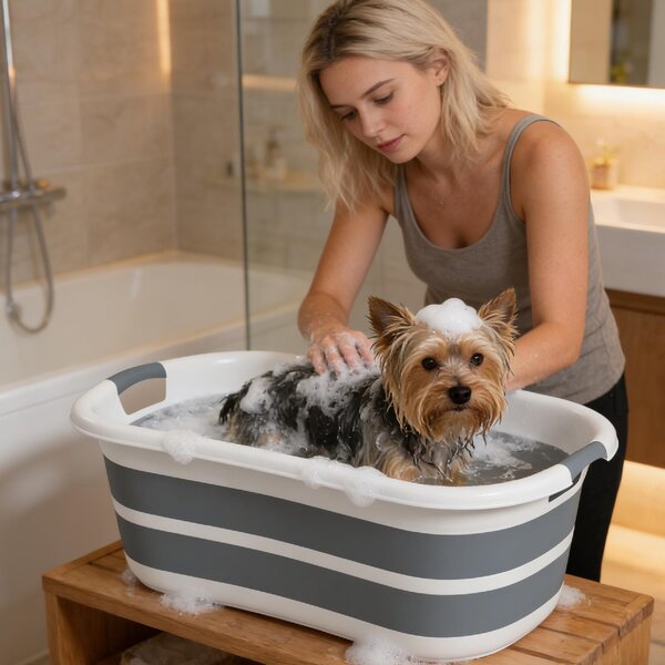 AllMyPets Vasca da Bagno per Cani di Piccola Taglia Pieghevole Portatile con Foro di Scarico 66x44x25 cm colore Grigio