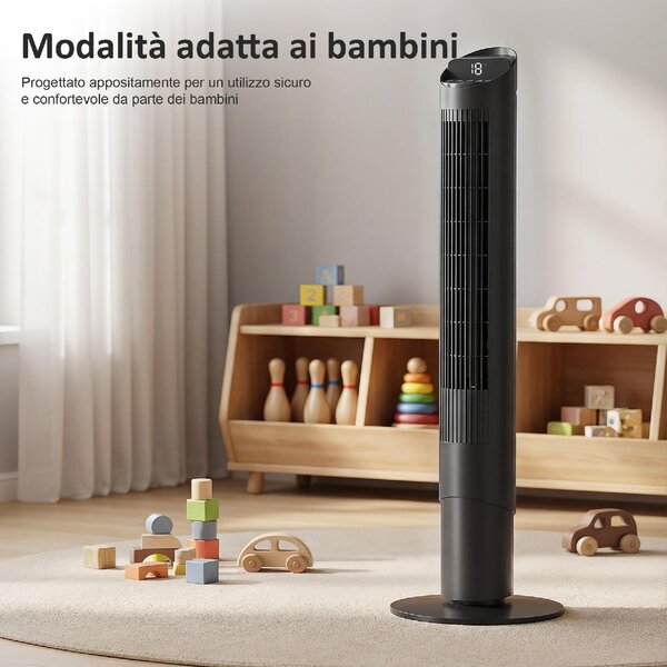 DecHome Ventilatore a Colonna Torre senza Pale Oscillante con Telecomando e WiFi 31.5x31.5x116 cm colore Nero