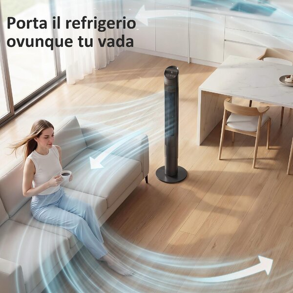 DecHome Ventilatore a Colonna Torre senza Pale Oscillante con Telecomando e WiFi 31.5x31.5x116 cm colore Nero