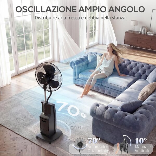 DecHome Ventilatore Nebulizzatore Oscillante con Serbatoio 3,1L Telecomando e Timer 12h 50x39x138 cm colore Marrone/Nero