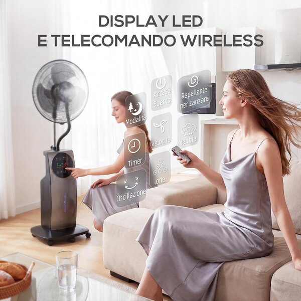 DecHome Ventilatore Nebulizzatore Oscillante con Serbatoio 3,1L Telecomando e Timer 12h 50x39x138 cm colore Marrone/Nero