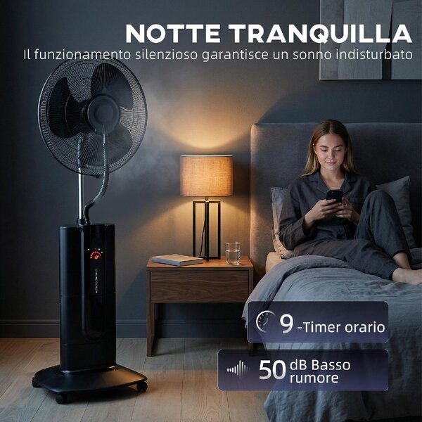 DecHome Ventilatore Nebulizzatore Oscillante con Serbatoio 1,5L Telecomando e Timer 9h 45x38x130 cm colore Nero