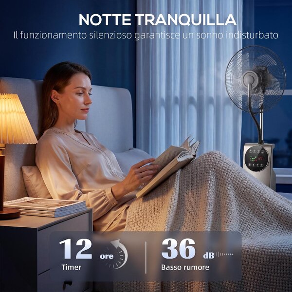 DecHome Ventilatore Nebulizzatore Oscillante con Serbatoio 3,1L Telecomando e Timer 12h 50x39x138 cm colore Marrone/Nero