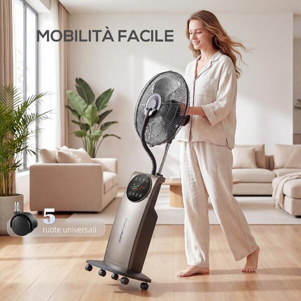 DecHome Ventilatore Nebulizzatore Oscillante con Serbatoio 3,1L Telecomando e Timer 12h 50x39x138 cm colore Marrone/Nero