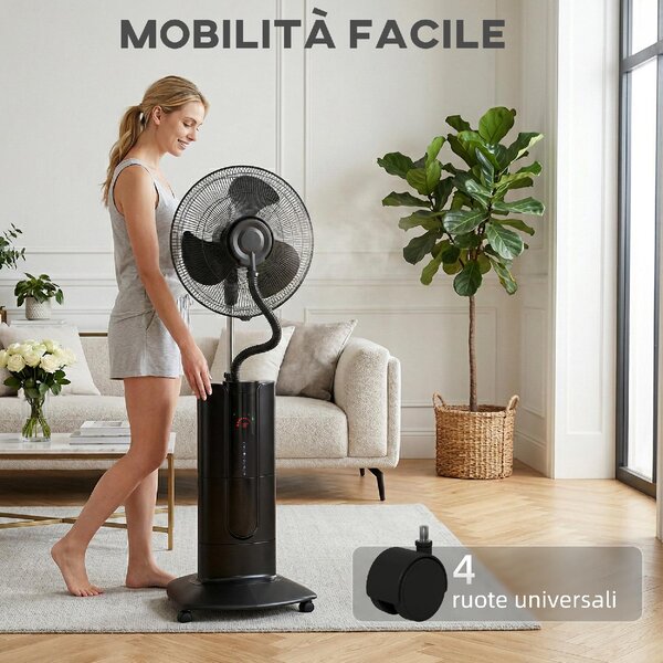 DecHome Ventilatore Nebulizzatore Oscillante con Serbatoio 1,5L Telecomando e Timer 9h 45x38x130 cm colore Nero