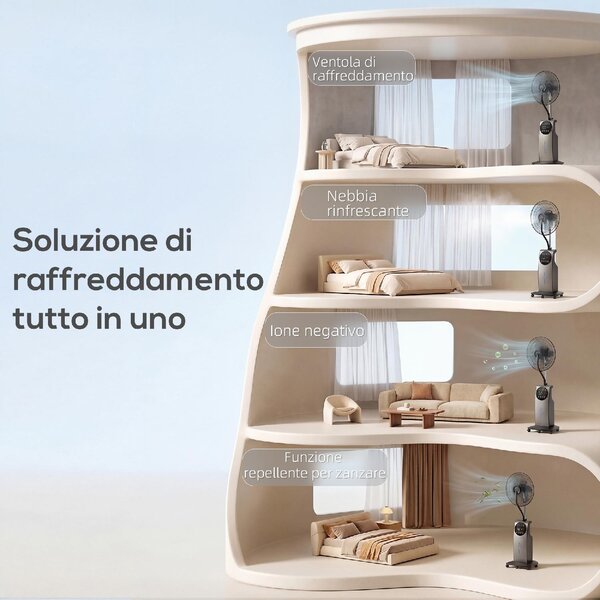 DecHome Ventilatore Nebulizzatore Oscillante con Serbatoio 3,1L Telecomando e Timer 12h 50x39x138 cm colore Marrone/Nero
