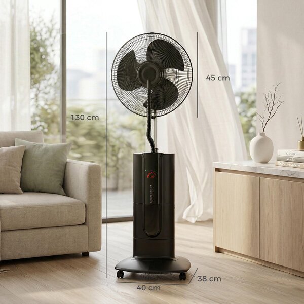 DecHome Ventilatore Nebulizzatore Oscillante con Serbatoio 1,5L Telecomando e Timer 9h 45x38x130 cm colore Nero