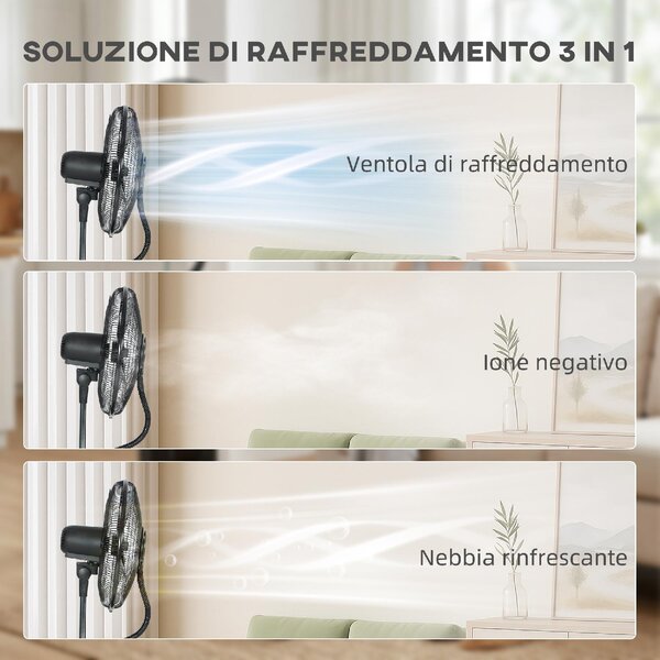 DecHome Ventilatore Nebulizzatore Oscillante con Serbatoio 1,5L Telecomando e Timer 9h 45x38x130 cm colore Nero