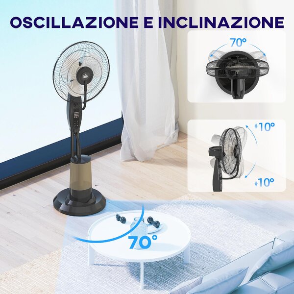DecHome Ventilatore Nebulizzatore Oscillante con Serbatoio 3,2L Telecomando e Timer 44.5x38.5x120 cm colore Nero