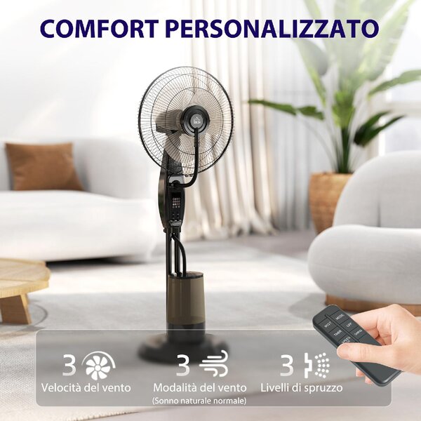 DecHome Ventilatore Nebulizzatore Oscillante con Serbatoio 3,2L Telecomando e Timer 44.5x38.5x120 cm colore Nero