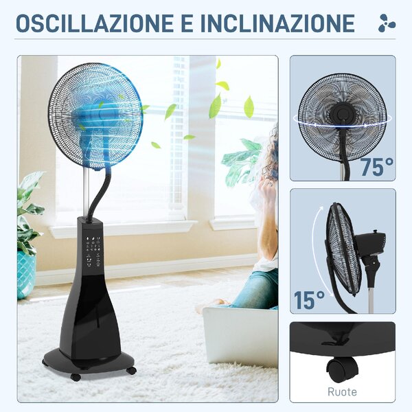 DecHome Ventilatore Nebulizzatore Oscillante con Serbatoio 3L Telecomando e Timer 44.5x38.5x120 cm colore Nero