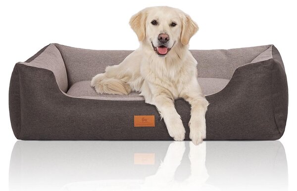 Lettino per cani Luke in velluto con carattere finemente intrecciato a mano XXL nero-grigio