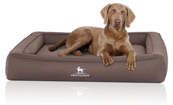 Lettino ortopedico per cani Knuffelwuff in velluto con carattere intrecciato a mano Youcome XL grigio-marrone