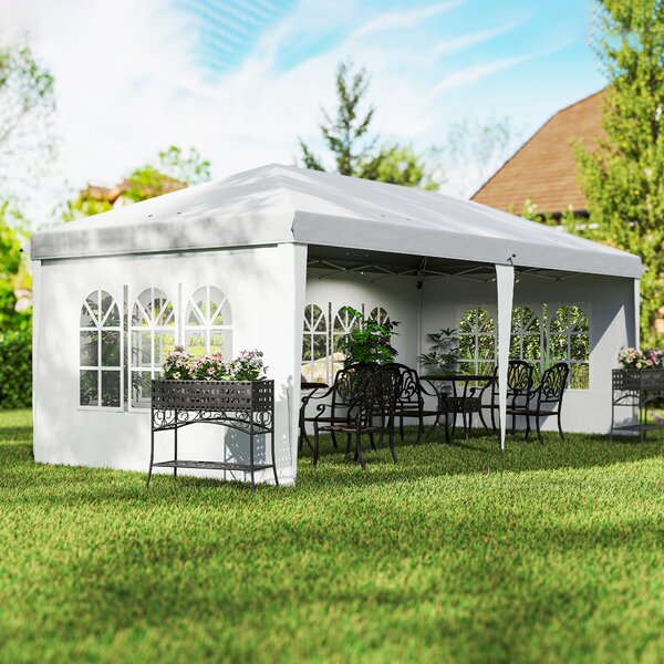 Outsunny Gazebo da esterno bianco con Finestre Regolabile in Altezza e tende Removibili 585x295x270 cm|Aosom