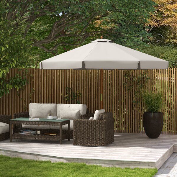 Outsunny Ombrellone da Giardino con Doppio Tettuccio, in Bambù e Poliestere, Ø325x250 cm, Grigio