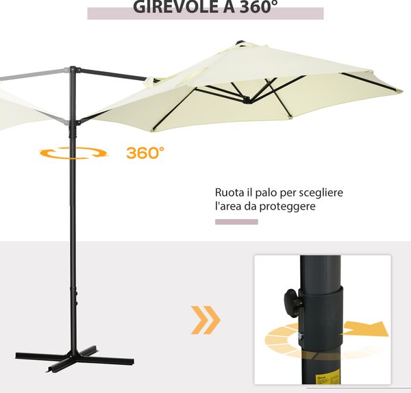Outsunny Ombrellone da Giardino a Sbalzo 2.6x2.5 m con Rotazione a 360° e Manovella, Beige