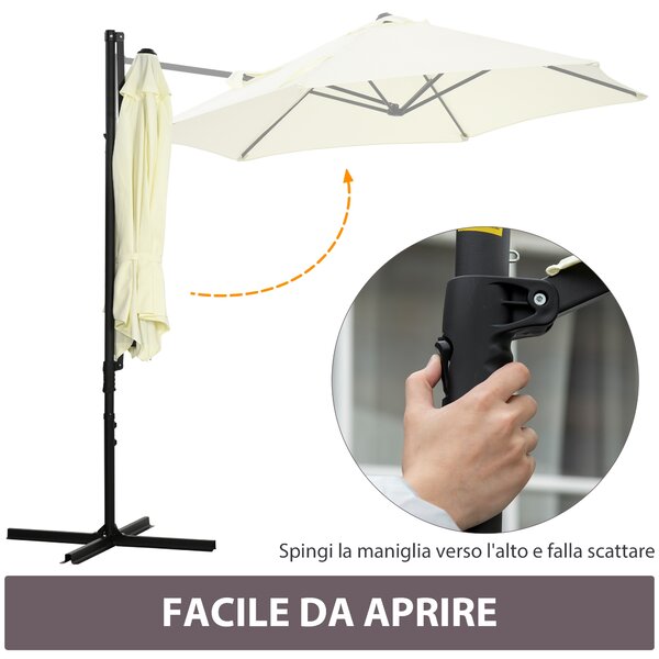 Outsunny Ombrellone da Giardino a Sbalzo 2.6x2.5 m con Rotazione a 360° e Manovella, Beige