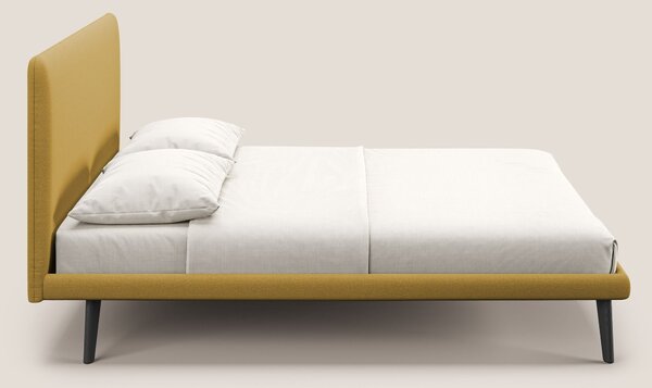 Noel letto minimal scandinavo con piedi in mogano e tessuto fiammato i