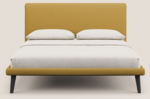 Noel letto minimal scandinavo con piedi in mogano e tessuto fiammato i