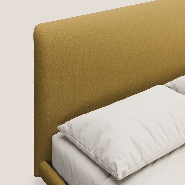 Noel letto minimal scandinavo con piedi in mogano e tessuto fiammato i
