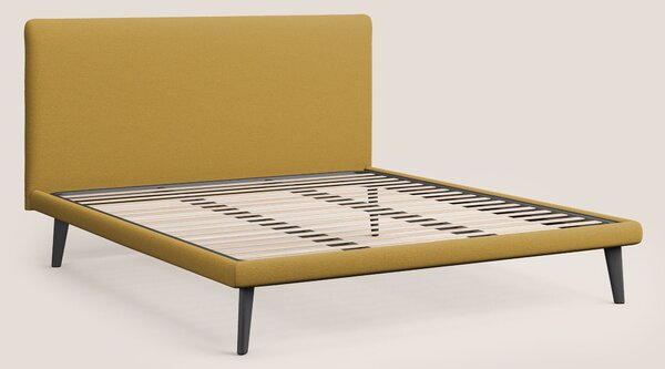 Noel letto minimal scandinavo con piedi in mogano e tessuto fiammato i