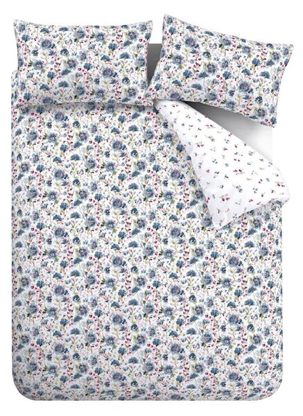 Biancheria da letto singola in flanella bianca e blu 135x200 cm Ophelia Floral - Bianca