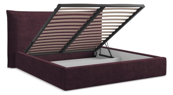 Letto matrimoniale imbottito viola scuro con contenitore con rete inclusa 160x200 cm Esala – Makamii