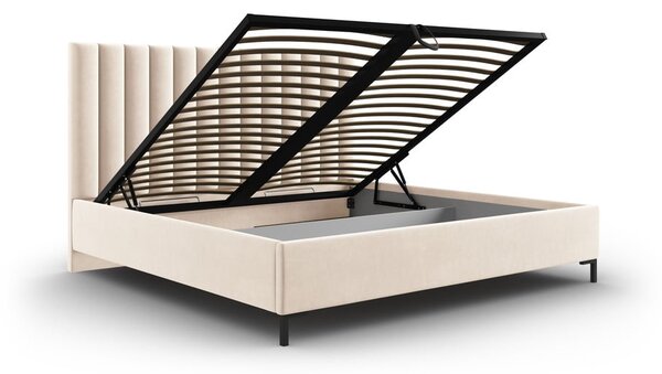 Letto matrimoniale imbottito beige con contenitore con griglia 180x200 cm Casey - Mazzini Beds