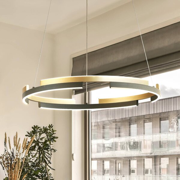 FISCHER & HONSEL Lampada LED a sospensione Circly, metallo, telecomando, CCT, dimmerabile, Nero, Soggiorno / Sala da pranzo, Metallo, Moderno