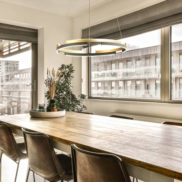 FISCHER & HONSEL Lampada LED a sospensione Circly, metallo, telecomando, CCT, dimmerabile, Nero, Soggiorno / Sala da pranzo, Metallo, Moderno