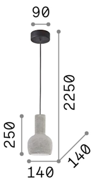 Sospensione Industrial-Minimal Oil-3 Metallo Cemento Grigio 1 Luce E27