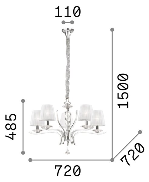 Lampadario Classico Pegaso Metallo Ottone 5 Luci E14