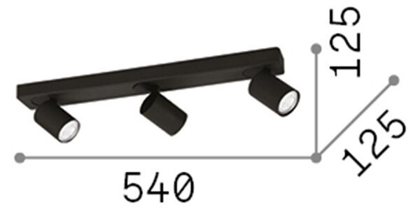 Plafoniera Moderna Rudy Metallo Nero 3 Luci 7W 3000K Luce Calda