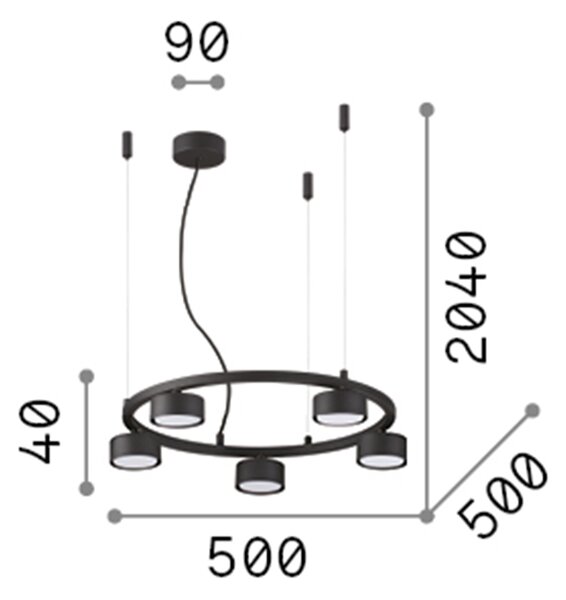 Sospensione Industrial-Minimal Minor Metallo Nero 5 Luci Gx53 9W 3000K