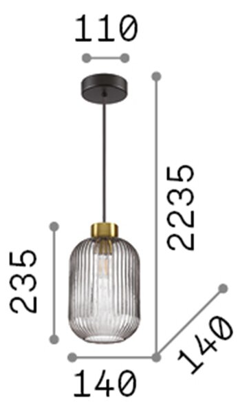 Sospensione Vintage-Decò Mint-1 Metallo Fumè 1 Luce E27