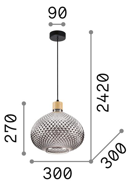 Sospensione Contemporanea Bergen-3 Vetro Fumè 1 Luce E27