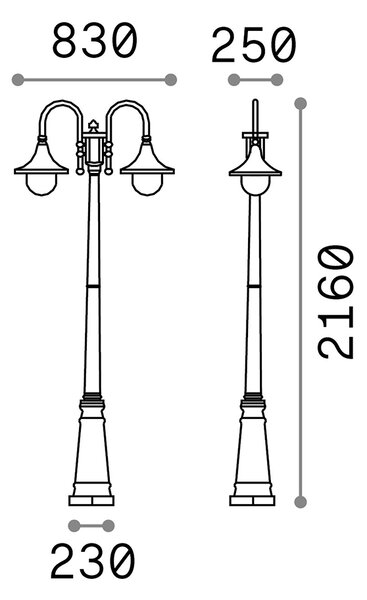 Lampione Esterno Rustico-Country Cima Alluminio Antracite 2 Luci E27
