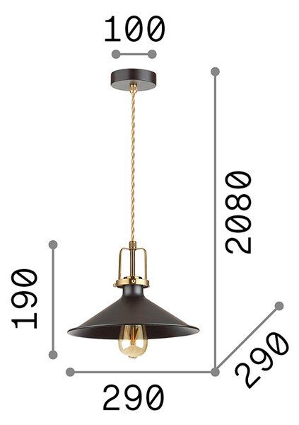 Sospensione Industrial-Minimal Eris-3 Metallo Nero 1 Luce E27