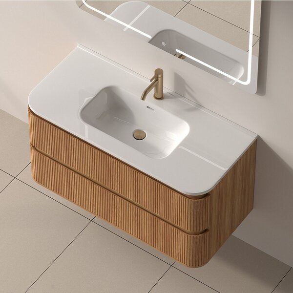 Mobile bagno cannettato 100 cm con lavabo in ceramica | KAM-NORTH-100C - KAMALU