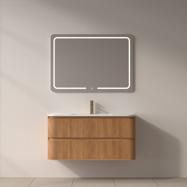 Mobile bagno cannettato 100 cm con lavabo in ceramica | KAM-NORTH-100C - KAMALU
